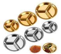 Morices 6 Pcs Stainless Steel Dipping Sauce Dishes, Multi-size Stackable Round Seasoning Dish 3 Compartment Sushi Dipping Bowls Divided Spices Soy Sauce Cups Snacks Fruits Appetizer Serving Plates