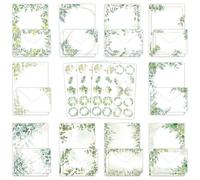 Morices A5 Writing Stationery Paper and Envelopes Set, 50 Sheets 10 Styles Eucalyptus Leaves Border Letter Paper 50pcs Gift Envelopes 60pcs Seal Stickers for Party Invitations Poem Business Festival