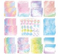 Morices A5 Writing Stationery Paper and Envelopes Set, 50 Sheets 10 Styles Watercolor Themed Lined Letter Paper 50pcs Gift Envelopes 60pcs Seal Stickers for Party Invitations Poem Business Festival