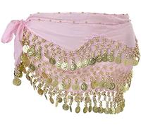 Morices Belly Dance Hip Scarf, Belly Dancing Skirt Hip Scarves with Dangling Gold Coins for Performance Costume Belly Dance Yoga Class
