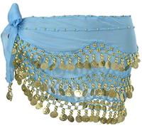 Morices Belly Dance Hip Scarf, Belly Dancing Skirt Hip Scarves with Dangling Gold Coins for Performance Costume Belly Dance Yoga Class