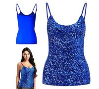 Morices Women's Sequin Tops, Sleeveless Glitter Camisole Vest, Adjustable Straps Daily Halter Tank Tops Blouse Tshirts for Night Club Party Performance Costume Blue