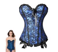 Morices Women's Waist Training Corsets, Blue Sexy Underbust Corset Bustier with G-String, Vintage Boned Corset Party Bustier Cami Tops
