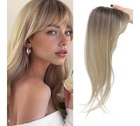MORICHY Clip in Fringe 360° Bangs Hair Clips Fake Bangs with Long Layered Fringe Hair for Women Mix Blonde Bang Clip in Hair Extensions Curved Bangs for Daily Use（Mix Blonde with Dark Root）
