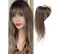 MORICHY Clip in Fringe 360° Bangs Hair Clips Fake Bangs with Topper Long Layered Hair Clip on Bangs for Women Ombre Brown Bangs Clip in Hair Extensions Curved Bangs for Daily Use（Ombre Brown(3tone)）
