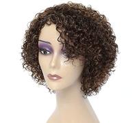 Morichy Kinky Curly Wigs for Women Human Hair Wig Chocolate Brown Mix Medium Auburn Curly Human Hair Wigs for Black Women Glueless 4/30 Color Short Wigs for Women 130% Density Brazilian Real Hair