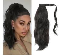 MORICHY Ponytail Extension, 14Inch Synthetic Natural Wavy Ponytail Extension Hair Wrap Around Pony Tail Hair Extensions for Women Girls Black Brown Color (Brown Black)