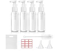 MORICOH 4PCS Travel Bottles Set for Toiletries and 1 Flight Airport Security Liquid Bag(20cm x 20cm), 100ml Travel Bottles (4PCS Pump Bottle)