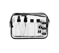 MORICOH Clear Toiletry Bag, 13PC Travel Bottles Set for Toiletries and 1 Flight Airport Security Liquid Bag(20cm x 20cm), 100ml Travel Bottles - Compliant EU & UK Hand Luggage Regulation(Black)