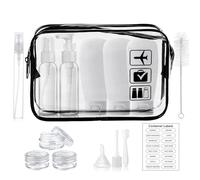 MORICOH Clear Toiletry Bag, 15PC Travel Bottles Set for Toiletries and 1 Flight Airport Security Liquid Bag(20cm x 20cm), 100ml Travel Bottles -Compliant EU & UK Hand Luggage Regulations