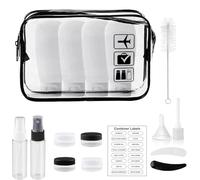MORICOH Clear Toiletry Bag, 17PC Travel Bottles Set for Toiletries and 1 Flight Airport Security Liquid Bag(20cm x 20cm), 100ml Travel Bottles -Compliant EU & UK Hand Luggage Regulations