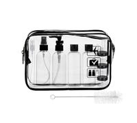 MORICOH Transparent Toiletry Bag with Travel Bottle Set, 14 Pieces Travel Bottle Set (100 ml) and 1 Piece Plastic Bag Approved for Liquids (20 x 20 cm), Black Travel Bottle Set, Clear toiletry bag