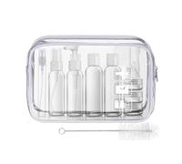 MORICOH White Clear Toiletry Bag, 14PC Travel Bottles Set for Toiletries and 1 Flight Airport Security Liquid Bag(20cm x 20cm), 100ml Travel Bottles - Compliant EU & UK Hand Luggage Regulation