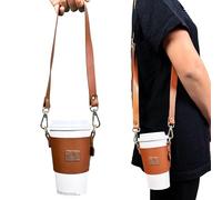 MORIK Drink Carrier with Adjustable Shoulder Strap and Hand Strap for Drinks Under 30 Oz - Coffee Cup Holder, Drink Caddy for Yeti and Stanley Tumblers, Boba Drink Holder (2nd Generation) (Brown)