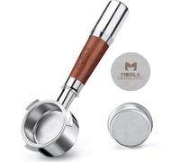MORILS Bottomless Portafilter 54 mm, Filter Holder Compatible with Breville Espresso Machines 870/878/880 - 54 mm Stainless Steel Filter Holder with 1 Cup Filter Basket Splicing Handle Made of Wood