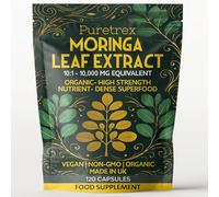 Moringa Leaf Extract 10,000mg Equivalent, 120 Vegan Capsules, Organic High Strength Moringa Oleifera, Non GMO, Made in UK, Natural Energy & Immunity Support