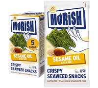 MORiSH Crispy Sesame Oil Seaweed Snacks | 5 Pack, 22 Calories Each | Light & Crispy Roasted Seaweed Thins | Vegan, Gluten-Free, Sugar-Free, Keto-Friendly | High Fibre & Vitamin B12 | Korean Snack