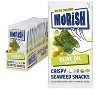 MORiSH Organic Extra Virgin Olive Oil Seaweed Snacks | 20 Pack, 21 Calories Each | Light and Crispy Seaweed Thins with Sea Salt | Vegan, Gluten Free, Sugar Free, High Fibre, Vitamin B12 | Korean Snack