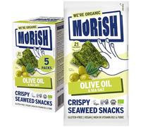 MORiSH Organic Extra Virgin Olive Oil Seaweed Snacks | 5 Pack, 21 Calories Each | Light and Crispy Seaweed Thins with Sea Salt | Vegan, Gluten Free, Sugar Free, High Fibre, Vitamin B12 | Korean Snack