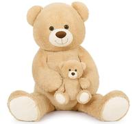 MorisMos 100cm Giant Teddy Bear XXL, Light Brown Mommy with Cuddly Baby, Big Fluffy Teddies Plush Soft Toy, Large Bear Gift for Kids Girlfriend Wife Mum Birthday Mothers Day Decor