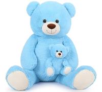 MorisMos 100cm Giant Valentines Teddy Bear XXL, Blue Mommy with Cuddly Baby, Big Fluffy Teddies Plush Soft Toy, Large Cute Bear Gift for Kids Girlfriend Wife Mum Birthday Mothers Day Decor