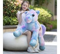 MorisMos 110cm Giant Unicorn Teddy for Girls, Rainbow Blue Big Fluffy Unicorn, Large Cuddly Plush Soft Toy Gift for Kids Girlfriend Birthday Mother Deco