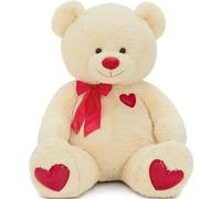 MorisMos 120cm/48in Giant I LOVE YOU Teddy Bear, XXL Large Cuddly Super Soft Teddybear 4ft, Fluffy Big Stuffed Teddys Plush Toy Birthday Gifts for Girlfriend Girls Wife, Party Decor Brown Red