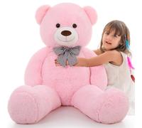 MorisMos 120cm/48in Kawaii Giant Teddy Bear, XXL Large Cuddly Super Soft Teddybear 4ft, Fluffy Big Stuffed Teddys Plush Toy Gifts for Kids Girls Wife Girlfriend Birthday, Party Decor Pink