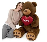 MorisMos 130cm Giant Teddy Bear, Brown Love Teddy Bear for Girlfriend, Large Teddies Soft Toy with Heart, Big Cute Fluffy Bear Gift for Kids Boyfriend Wife Birthday Mothers Day Decor