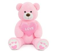 MorisMos 130cm Giant Teddy Bear, Pink Love Teddy Bear for Girlfriend, Large Teddies Soft Toy with Heart, Big Cute Fluffy Bear Gift for Kids Boyfriend Wife Birthday Mothers Day Decor