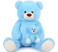 MorisMos 130cm Giant Teddy Bear XXL, Blue Mommy with Cuddly Baby, Big Fluffy Teddies Plush Soft Toy, Large Cute Bear Gift for Kids Girlfriend Wife Mum Birthday Mothers Day Decor