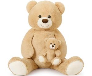 MorisMos 130cm Giant Teddy Bear XXL, Light Brown Mommy with Cuddly Baby, Big Fluffy Teddies Plush Soft Toy, Large Cute Bear Gift for Kids Girlfriend Wife Mum Birthday Mothers Day Decor