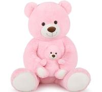 MorisMos 130cm Giant Teddy Bear XXL, Pink Mommy with Cuddly Baby, Big Fluffy Teddies Plush Soft Toy, Large Cute Bear Gift for Kids Girlfriend Wife Mum Birthday Mothers Day Decor