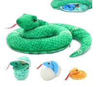 MorisMos 140cm/56in Giant Snake Soft Toy Large with 3 Babies in Eggs, Long Anaconda Snakes Teddy Stuffed Animal Plush Cuddly Lifelike, Present for Boys Girls Kids Birthday Party Decorations