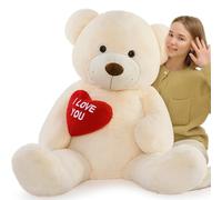 MorisMos 150cm/60in Giant I LOVE YOU Teddy Bear, XXL Large Cuddly Super Soft Teddybear, Fluffy Stuffed Teddys Plush Toy Gifts for Kids Girls Wife Girlfriend Birthday, Party Decor 5ft Ivory