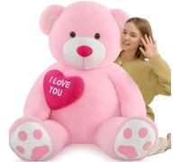 MorisMos 150cm/60in Giant I LOVE YOU Teddy Bear, XXL Large Cuddly Super Soft Teddybear, Fluffy Stuffed Teddys Plush Toy Gifts for Kids Girls Wife Girlfriend Birthday, Party Decor 5ft Pink