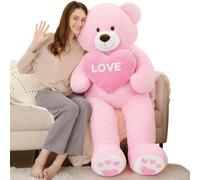 MorisMos 183cm Giant Teddy Bear, 6ft Pink Love Teddy Bear for Girlfriend, Large Teddies Soft Toy with Heart, Big Cuddly Fluffy Bear Gift for Kids Her Wife Birthday Mothers Day Deco