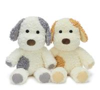 MorisMos 2Pcs Dog Teddy Set, 30cm Realistic Puppy Soft Toy, Cuddly Fluffy Dog Plush Toy, Cute Stuffed Animals Puppies for Kids Boys Girls Birthday Deco(Tan,Grey Patches)