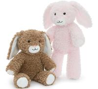 MorisMos 2Pcs Plush Bunny Teddy Toy, 30cm Realistic Rabbit Soft Toy, Cuddly Fluffy Stuffed Animal with Floppy Ears, Valentine's Day gifts for Kid Girl Birthday Party Deco (Pink，Brown