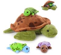 MorisMos 32cm/13in Sea Turtle Plush Soft Toy with 3 Babies inside, Lifelike Cuddly Tortoise Teddy Stuffed Animal, Kawaii Birthday Gift for Kids Boys Girls Children & Ocean Animal Lovers Party Decor