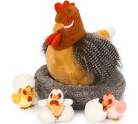 MorisMos 35cm/14in Chicken Teddy with 3 Baby Chicks inside, Laying Hen Stuffed Animal Plush, Cuddly Chicken Soft Toys Present for Kids Girls & Farm Lovers, Birthday Party Supplies Decor