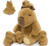 MorisMos 35cm Big Capybara Teddy with 4 Baby Inside, Large Brown Cuddly Capybara Plush Soft Toys, Giant Fluffy Stuffed Animal Gift for Kids Birthday