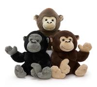 MorisMos 3Pcs Gorilla Teddy Set, 29cm Realistic Animal Soft Toy, Cuddly Fluffy Plush Toy, Cute Stuffed Animals Plush Gorilla for Kids Birthday Deco (Black, Grey, Light Brown)