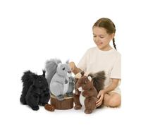 MorisMos 3Pcs Squirrel Plush Teddy Toy Set, 18cm Realistic Squirrel Soft Toy, Fluffy Kawaii Stuffed Animal Plushies for Kids Girls Boys, Birthday Christmas Party Decorations (Black, Grey, Red Brown)