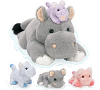 MorisMos 40cm/16in Hippo Teddy with 4 Babies inside, Lifelike Cuddly Hippopotamus Plush Stuffed Animal Soft Toys, Kawaii Presents for Kids Girls Boys Birthday Party Decoration