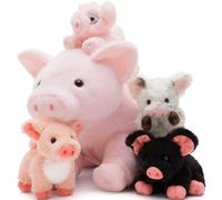 MorisMos 40cm/16in Pig Teddy with 4 Babies, Cuddle Fluffy Pig Plush, Super Cute Pig Plush Stuffed Animal Soft Toy, Presents for Kids Girls Boys Birthday Party Decoration