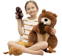 MorisMos 45cm/18in Beaver Teddy with 3 Babies inside, Lifelike Cuddly Beavers Stuffed Animal Plush Soft Toys, Kawaii Presents for Kids Girls Boys Birthday Party Decoration