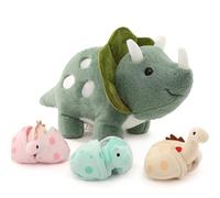 MorisMos 45cm/18in Green Dinosaur Teddy with 3 Babies inside, Cuddly Triceratops Plush Soft Toy, Kawaii Cozy Dinosaurs Stuffed Animal Presents for Kids Girls Boys Children Birthday Party Decoration