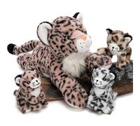 MorisMos 45cm/18in Snow Leopard Teddy with Babies inside, Lifelike Cuddly Leopards Stuffed Animal Plush Soft Toys, Kawaii fluffy Presents for Kids Girls Boys Birthday Party Decoration
