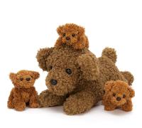MorisMos 47cm/19in Teddy Bear Dog with 3 Puppies inside, Lifelike Cuddly Teddy Poodle Soft Toy for Kids, Kawaii Puppy Stuffed Animal Presents for Girls Boys Birthday Party Decoration